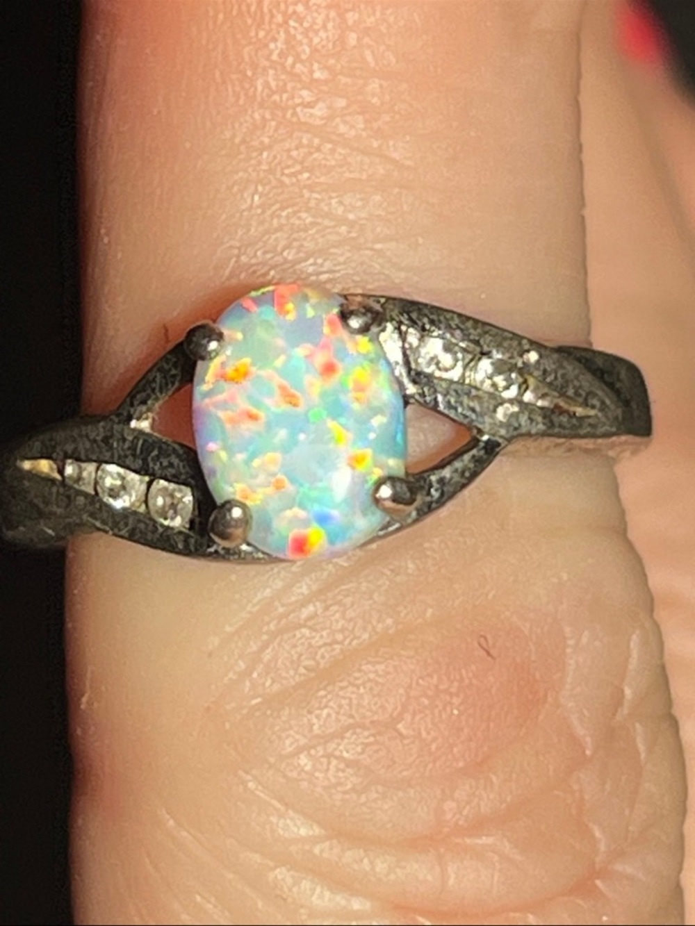 Sterling Silver Opal CZ Ring size 7